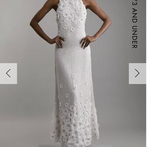 Karen Millen Petite Floral Applique Crystal Beaded Woven Halter Maxi Dress